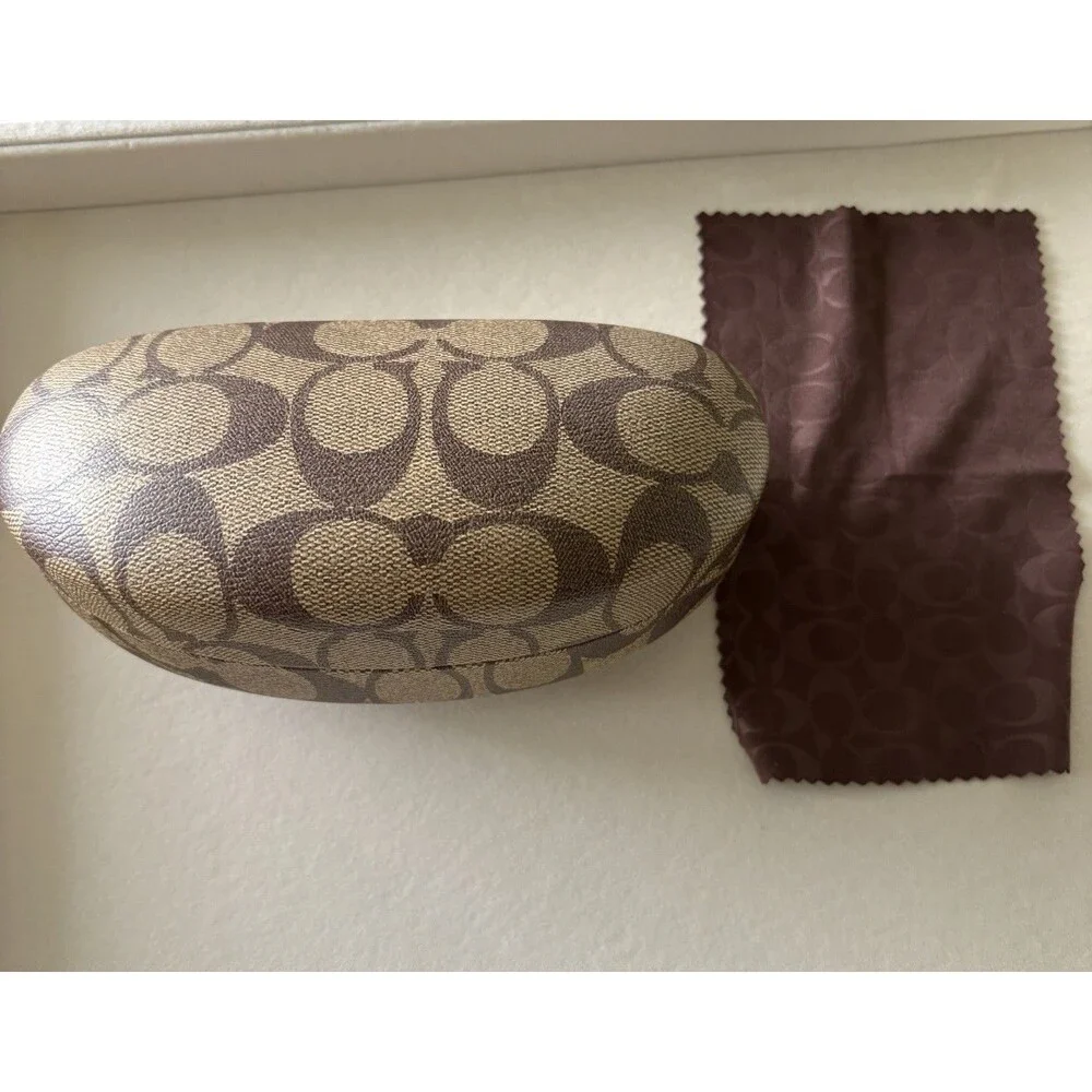 Coach Brown Monogram Hard Clamshell Fashion Sun Eye Glasses Case Cleaning Cloth
